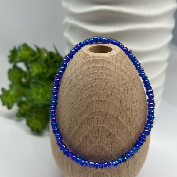 Stretch Beaded Anklet Sapphire Rainbow Blue - Picture 14 of 14